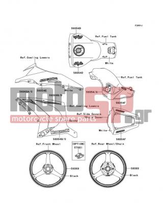 KAWASAKI - NINJA® ZX™-10R 2014 - Body Parts - Decals(P.F.C.White)(JEF) - 56069-4242 - PATTERN,SIDE COWL.,RH,RR