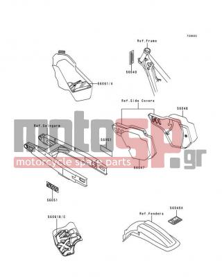 KAWASAKI - KX500 1995 - Body Parts - Labels(KX500-E7) - 56047-1784 - PATTERN,SIDE COVER,LH