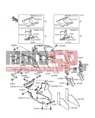 KAWASAKI - NINJA® ZX™-6 1993 - Body Parts - Cowling Lowers(ZX600-E1) - 55028-1297-HC - COWLING,LWR,FR,L.ROSE OPERA