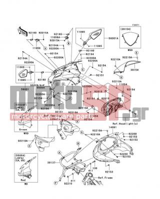 KAWASAKI - NINJA® 250R 2012 - Body Parts - Cowling - 55028-0153-15I - COWLING,UPP,P.RED