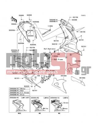 KAWASAKI - NINJA® 250R 2012 - Body Parts - Cowling Lowers(JBF-JCF) - 11056-0119 - BRACKET,RADIATOR COWL.