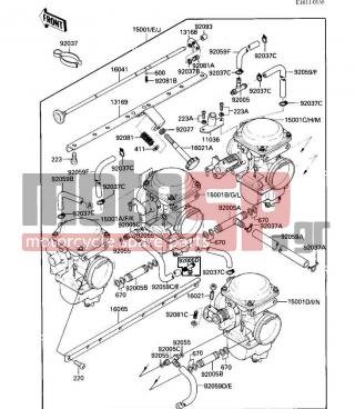 KAWASAKI - GPZ 1986 - Engine/Transmission - CARBURETOR ASSY - 13169-1625 - PLATE,CARBURETOR,LWR