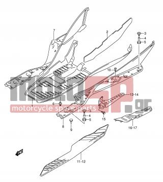 SUZUKI - AN400 (E2) Burgman 2006 - Body Parts - REAR LEG SHIELD - 43650-14G01-000 - BRACKET, PILLION RH