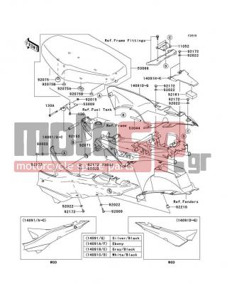 KAWASAKI - AN112 2011 - Body Parts - Seat - 14091-1411-14R - COVER,SEAT,LH,SILVER/BLACK