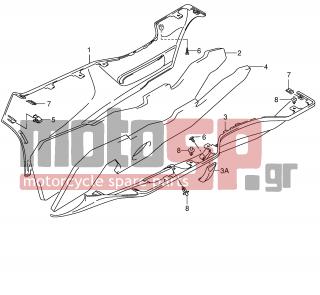 SUZUKI - AN650 (E2) Burgman 2004 - Body Parts - SIDE LEG SHIELD (MODEL K3/K4) - 48171-10G00-YD8 - SHIELD, LEG SIDE RH (SILVER)