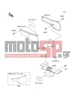 KAWASAKI - KLR250 2005 - Εξωτερικά Μέρη - Side Covers/Chain Cover - 36001-1272-260 - COVER-SIDE,LH,A.RED