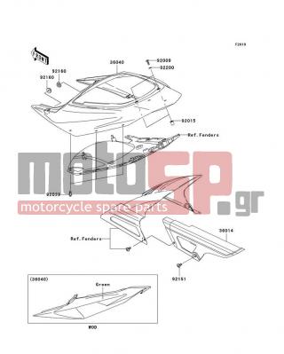 KAWASAKI - NINJA® ZX™-6RR 2003 - Body Parts - Side Covers/Chain Cover - 36040-1065-7F - COVER-TAIL,L.GREEN