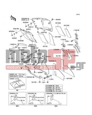 KAWASAKI - NINJA® ZX™-6 2002 - Body Parts - Cowling Lowers(E10/E11) - 55028-1295-245 - COWLING,LWR,LH,BLUE/GRAYSTONE