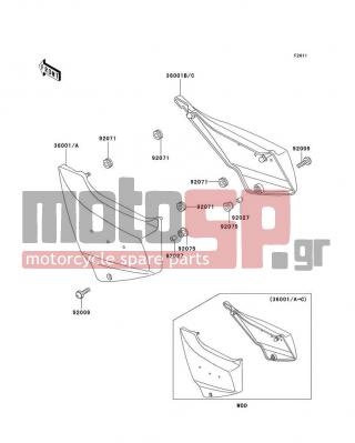 KAWASAKI - VOYAGER XII 2002 - Body Parts - Side Covers - 36001-1323-2T - COVER-SIDE,RH,L.V.RED