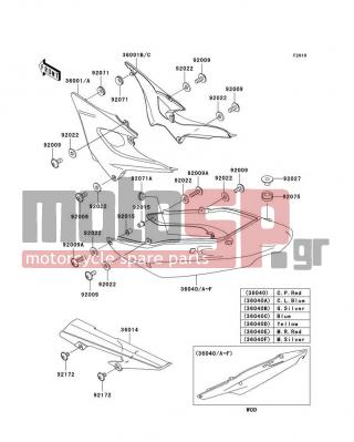 KAWASAKI - ZR-7S 2002 - Εξωτερικά Μέρη - Side Covers/Chain Cover - 36001-1629-E4 - COVER-SIDE,LH,M.F.C.GRAY