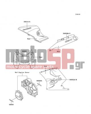 KAWASAKI - NINJA® ZX™-11 2001 - Body Parts - Decals(Red)(ZX1100-D9) - 56050-1095 - MARK,ENGINE COVER,RH