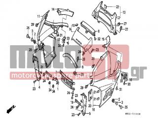HONDA - NX650 (ED) 1988 - Body Parts - COWL - 64222-MN9-000 - STAY, L. RR. COWL SETTING