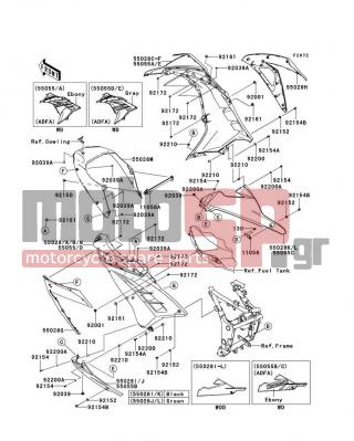 KAWASAKI - NINJA® 300 SE 2014 - Body Parts - Cowling Lowers(ADF-AEF) - 11056-1641 - BRACKET,LWR COWL.,RH