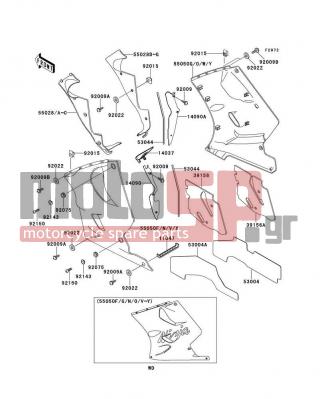 KAWASAKI - NINJA® ZX™-11 1999 - Body Parts - Cowling Lowers - 55050-5276-H3 - COWLING-ASSY.,LWR,RH,C.W.RED