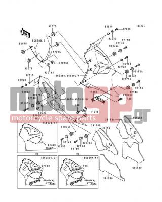 KAWASAKI - NINJA® ZX™-6R 1999 - Body Parts - Cowling Lowers(ZX600-G2) - 55028-1368-20 - COWLING,FR,P.P.BLCAK MICA