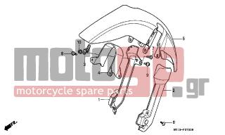 HONDA - XRV750 (ED) Africa Twin 1997 - Εξωτερικά Μέρη - FRONT FENDER - 45451-MV1-000 - GUIDE, SPEEDOMETER CABLE