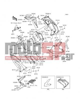 KAWASAKI - NINJA® 650 ABS 2014 - Body Parts - Cowling Lowers(FDS-FFF) - 92161-1448 - DAMPER,12X3