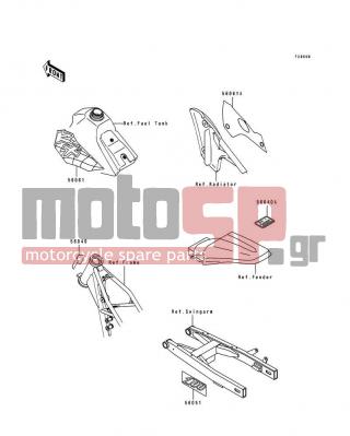 KAWASAKI - KX100 1997 - Body Parts - Labels(KX100-B7) - 56051-1498 - MARK,SWING ARM,100