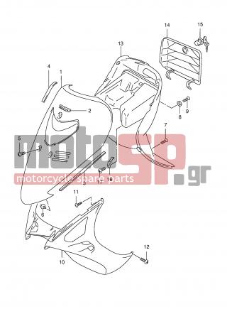 SUZUKI - AN150 Y (E34) 2000 - Body Parts - LEG SHIELD (MODEL T/V/W) - 48111-20E00-Y2D - SHIELD, LEG FRONT (SILVER)