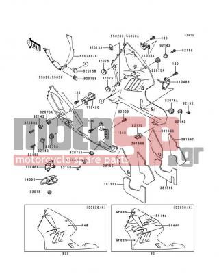 KAWASAKI - NINJA® ZX™-9R 1997 - Body Parts - Cowling Lowers - 11048-1682 - BRACKET,LWR COWLING,RH,UPP