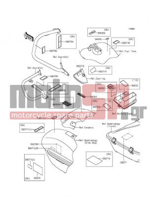 KAWASAKI - VULCAN® 1700 VOYAGER® ABS 2014 - Body Parts - Labels(BDF-BFF) - 56053-0380 - LABEL-SPECIFICATION,TIRE&LOAD