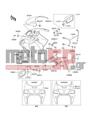 KAWASAKI - NINJA® ZX™-7R 1996 - Body Parts - Cowling(ZX750-P1) - 14090-1404-A5 - COVER,POSITION LAMP,C.P.RED