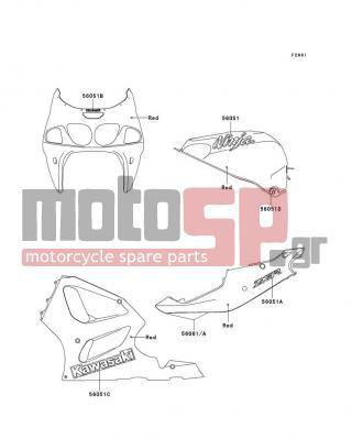 KAWASAKI - NINJA® ZX™-7R 1996 - Body Parts - Decals(Red)(ZX750-P1) - 56051-1416 - MARK,SIDE COVER,ZX-7R