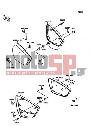 KAWASAKI - VULCAN 1500 1996 - Body Parts - Side Covers - 36001-1355-L1 - COVER-SIDE,LH,C.C.RED
