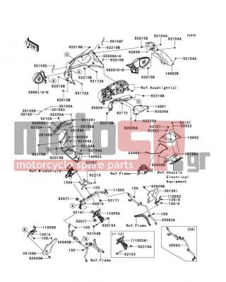 KAWASAKI - CONCOURS® 14 ABS 2013 - Body Parts - Cowling(Upper) - 56001-0182-C6 - MIRROR-ASSY,LH,M.N.BLUE