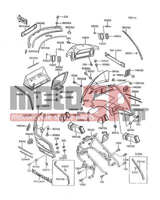 KAWASAKI - VOYAGER XII 1995 - Body Parts - Cowling(ZG1200-B8/B9) - 35019-1202-TZ - FLAP,UPP,RH,P.T.GREEN