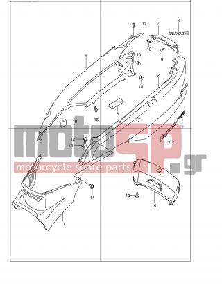 SUZUKI - AN400 (E2) Burgman 2001 - Body Parts - FRAME COVER (MODEL K2) - 47351-14FA0-Y0J - COVER, FRAME FRONT (GRAY)