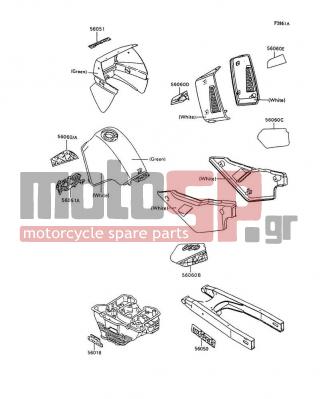 KAWASAKI - KLR650 1994 - Body Parts - Decals(Green/White) - 56060-1759 - PATTERN,SIDE COVER,LH