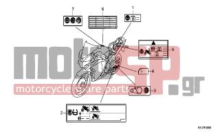 HONDA - CBR250R (ED) ABS   2011 - Body Parts - CAUTION LABEL - 81220-KTW-A60 - LABEL, CARGO LIMIT(3.0KG)
