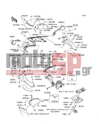 KAWASAKI - NINJA® ZX™-14R ABS 2013 - Body Parts - Cowling(Upper) - 55028-0466-6Z - COWLING,INNER,LH,F.BLACK