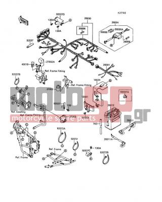 KAWASAKI - KLR650 1993 -  - Chassis Electrical Equipment - 92037-1069 - CLAMP,WIRING HARNESS