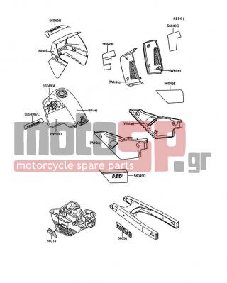 KAWASAKI - KLR650 1993 - Body Parts - Decals(Blue/White) - 56049-1830 - PATTERN,SIDE COVER,LH