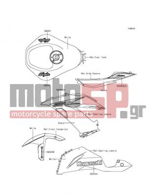 KAWASAKI - NINJA® ZX™-6R ABS 2013 - Body Parts - Decals(P.F.S.White)(FDF) - 56069-2647 - PATTERN,TAIL COVER,LH
