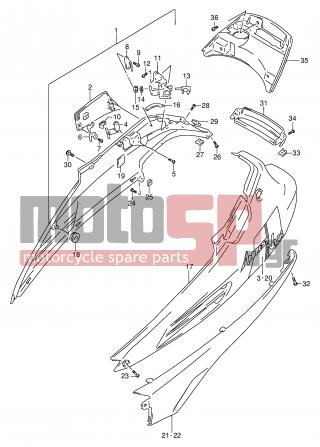 SUZUKI - AG100 X (E71) Address 1999 - Body Parts - FRAME COVER (MODEL P) - 47100-41D10-19A - COVER ASSY, SIDE RH (RED)