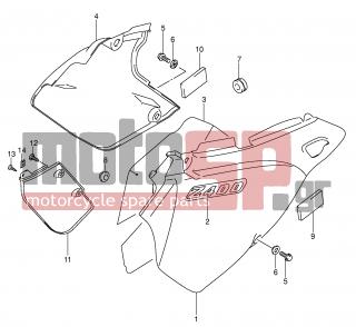 SUZUKI - DR-Z400 S (E2) 2002 - Body Parts - FRAME COVER (MODEL K1/K2) -  - CUSHION, RH COVER FRONT 