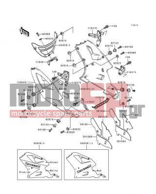 KAWASAKI - NINJA® ZX™-7 1992 - Body Parts - Cowling Lowers - 39156-1256 - PAD,LWR COWLING,FR,LH