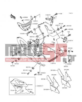KAWASAKI - NINJA® ZX™-7R 1992 - Body Parts - Cowling Lowers - 39156-1260 - PAD,LWR COWLING,RR,LH