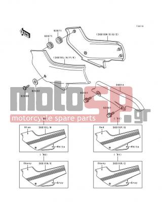 KAWASAKI - EX500 1991 - Εξωτερικά Μέρη - Side Covers(EX500-A4/A5) - 36010-5320-GP - COVER-SIDE,RH,RED/WHITE