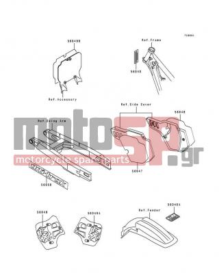 KAWASAKI - KX500 1991 - Body Parts - Label(KX500-E3) - 56050-1668 - MARK,SWING ARM,UNI-TRAK