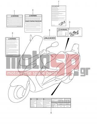 SUZUKI - AN250 (E2) Burgman 2001 - Body Parts - LABEL (MODEL K1/K2) - 68915-29F50-000 - LABEL, STARTING (SPANISH)