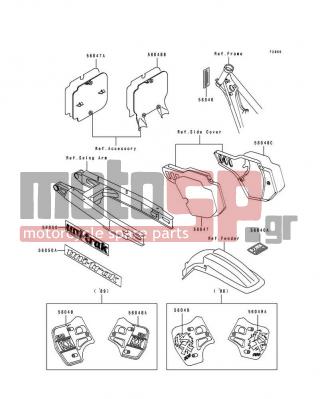KAWASAKI - KX500 1990 - Body Parts - Label(KX500-E1/E2) - 56050-1427 - MARK,SWING ARM,UNI-TRAK