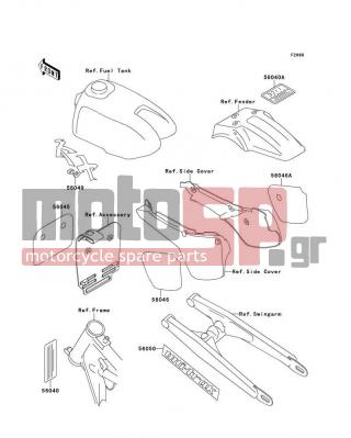 KAWASAKI - KX60 1990 - Body Parts - Label(KX60-B6) - 56050-1422 - MARK,SWING ARM,UNI-TRAK