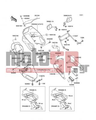 KAWASAKI - NINJA® ZX™-6 1990 - Body Parts - Cowling - 56001-1393-L1 - MIRROR-ASSY,RH,C.C.RED