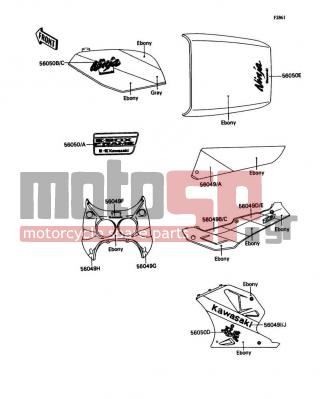 KAWASAKI - NINJA® ZX™-7 1990 - Body Parts - Decals(Ebony/Gray) - 56049-1004 - PATTERN,SINGLE SEAT COVER,RH