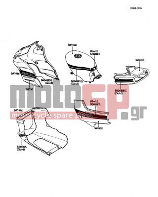 KAWASAKI - EX500 1989 - Body Parts - Decals(White)(EX500-A3)(US,CN) - 56048-1423 - PATTERN,SEAT COVER,LH