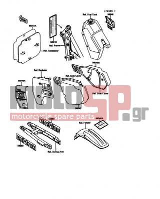 KAWASAKI - KX125 1989 - Body Parts - Labels - 56050-1185 - MARK,SWING ARM,UNI-TRAK